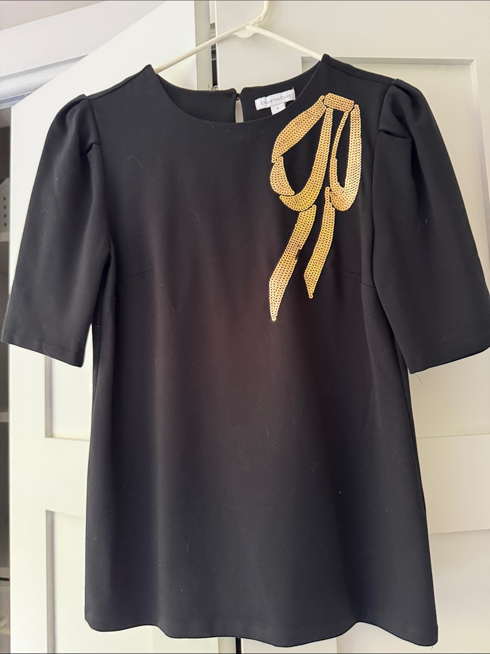 Charter Club Black Top with Gold Sequin Bow Accent - Picture 1 of 4